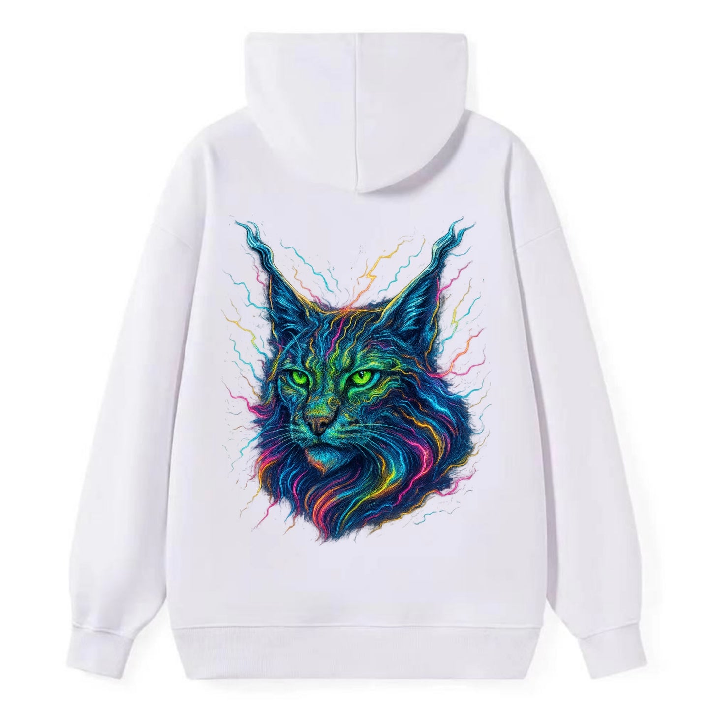 Wild lynx with ear tufts transforming into liquid mercury flows, silver - Classic Pullover Hoodie - White