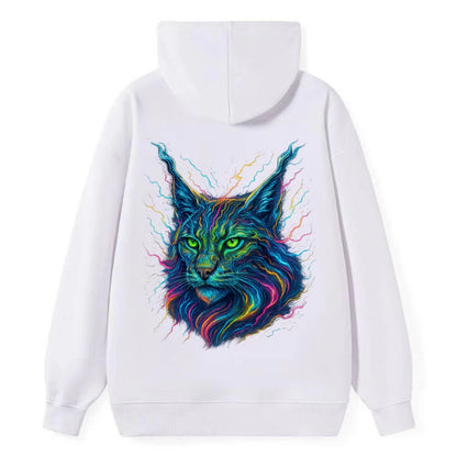 Wild lynx with ear tufts transforming into liquid mercury flows, silver - Classic Pullover Hoodie - White