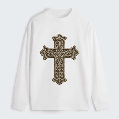 Filigree Cross  - Classic Long Sleeve Shirt - White