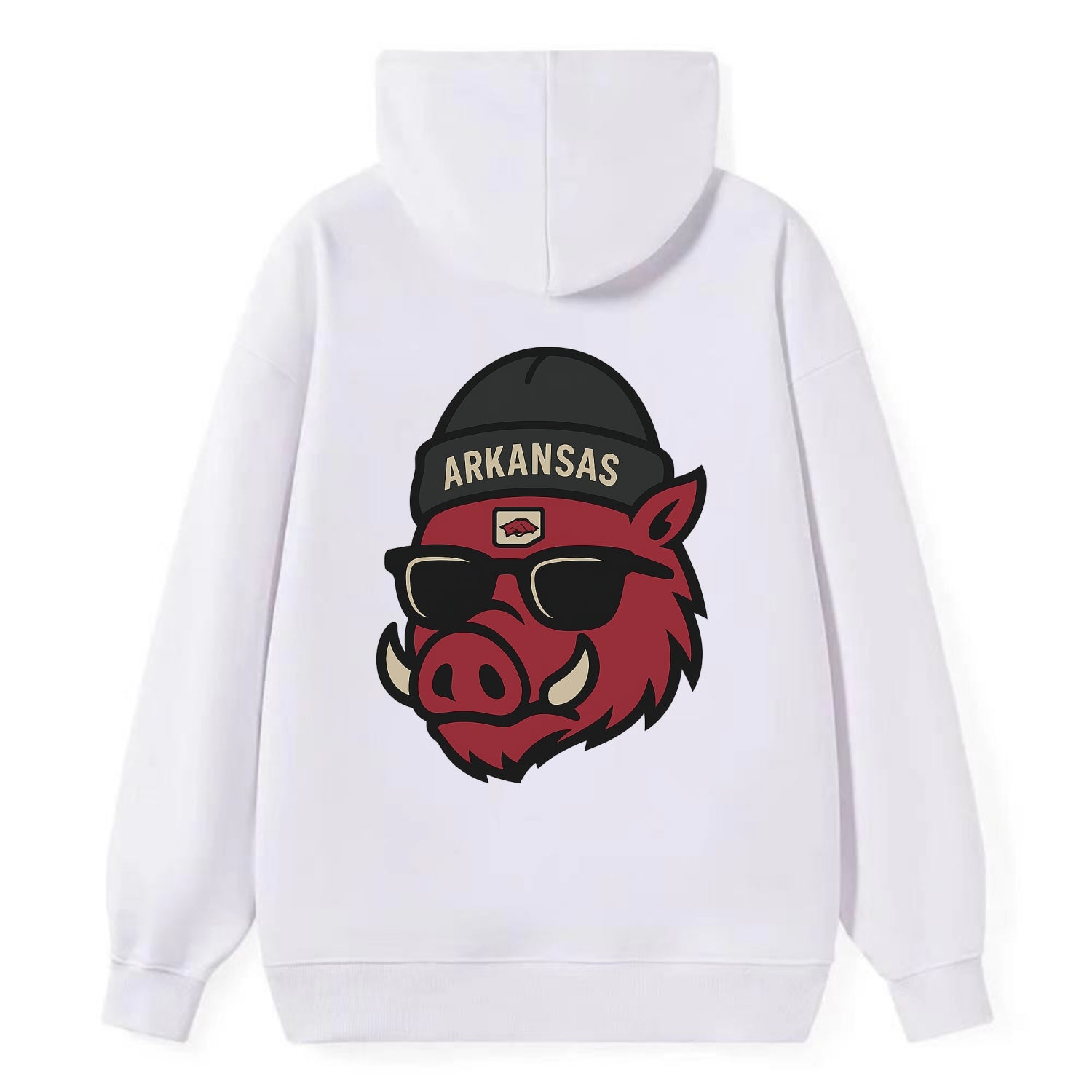 Fayetteville Razorback wearing Arkansas beanie with hog patch - Classic Pullover Hoodie - White