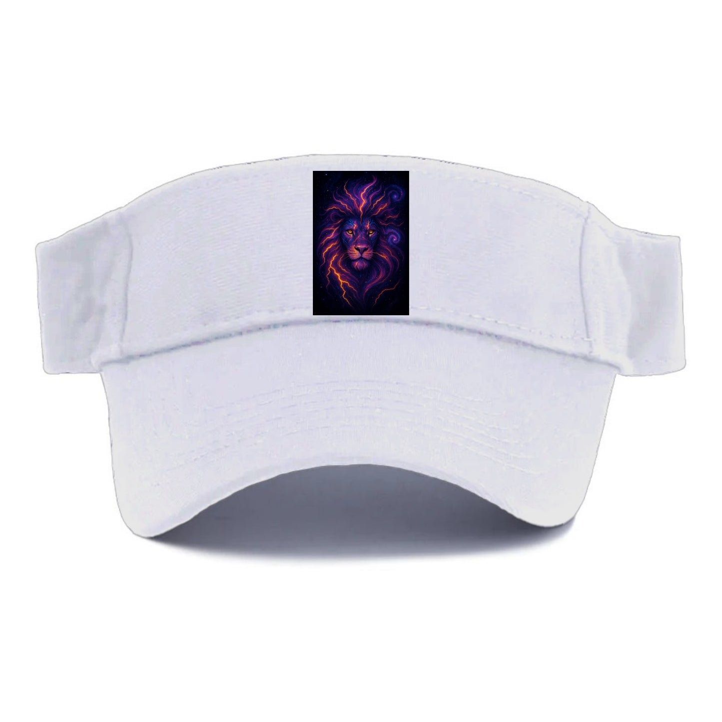 Regal lion with mane made of electric currents, neon yellow and hot pink energy flows, - Visor - White
