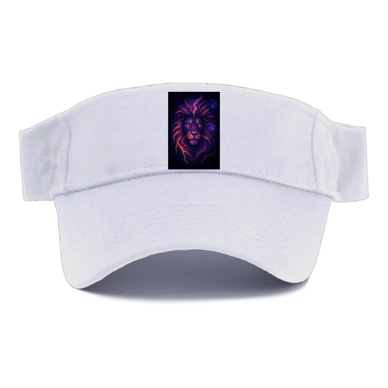 Regal lion with mane made of electric currents, neon yellow and hot pink energy flows, - Visor - White