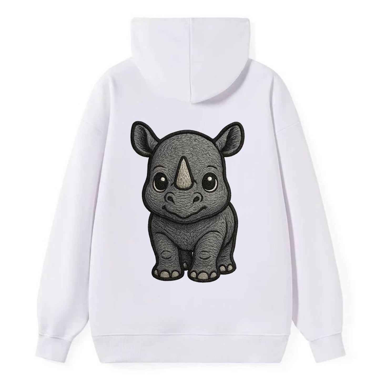 Baby Rhino - gray armor skin, tiny horn nub, round eyes, front-facing, - Classic Pullover Hoodie - White