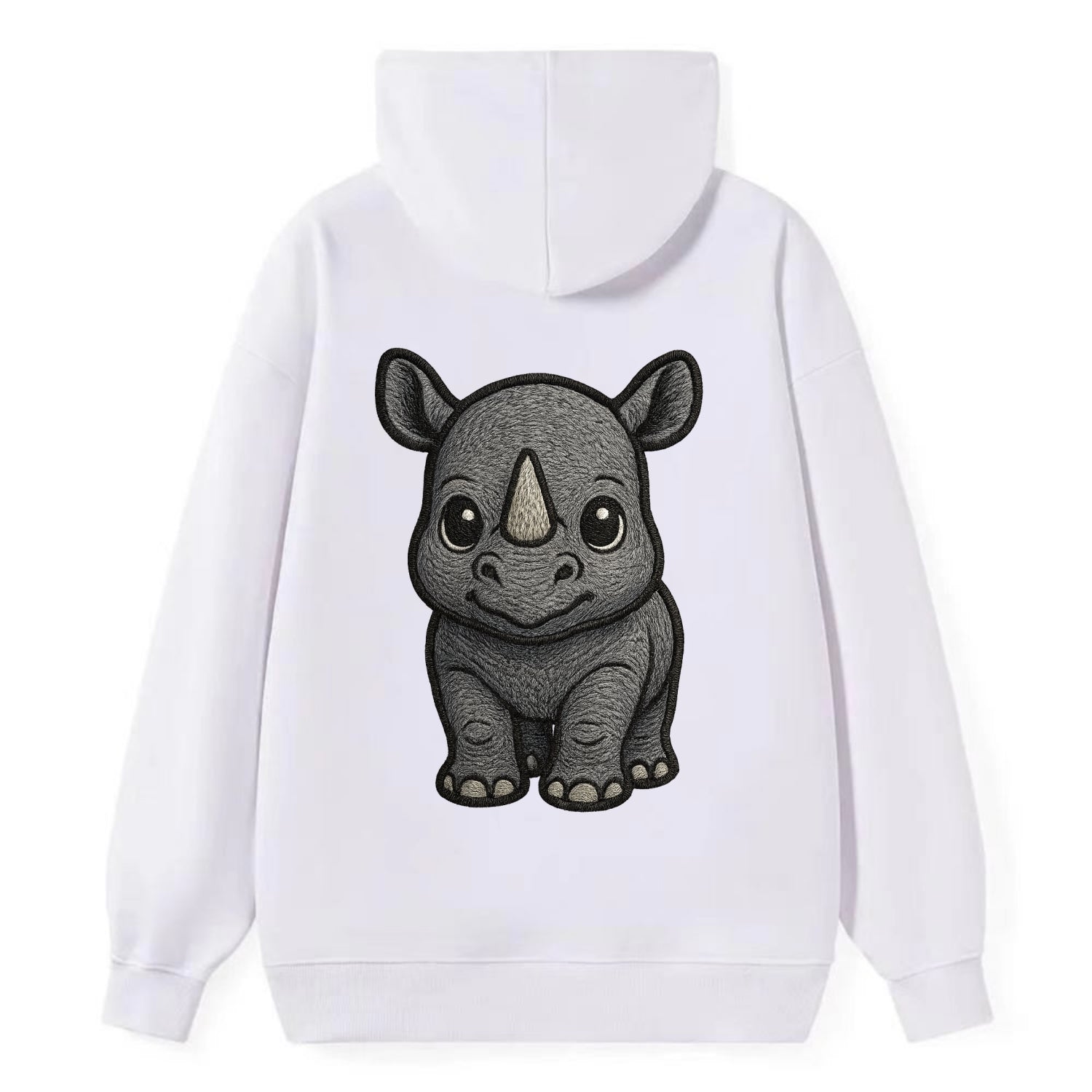 Baby Rhino - gray armor skin, tiny horn nub, round eyes, front-facing, - Classic Pullover Hoodie - White