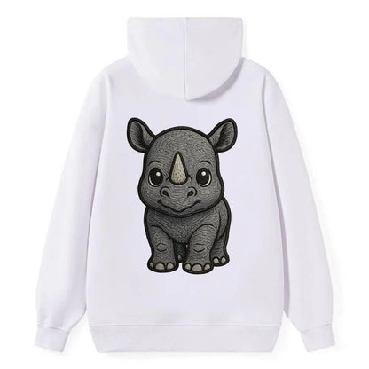 Baby Rhino - gray armor skin, tiny horn nub, round eyes, front-facing, - Classic Pullover Hoodie - White