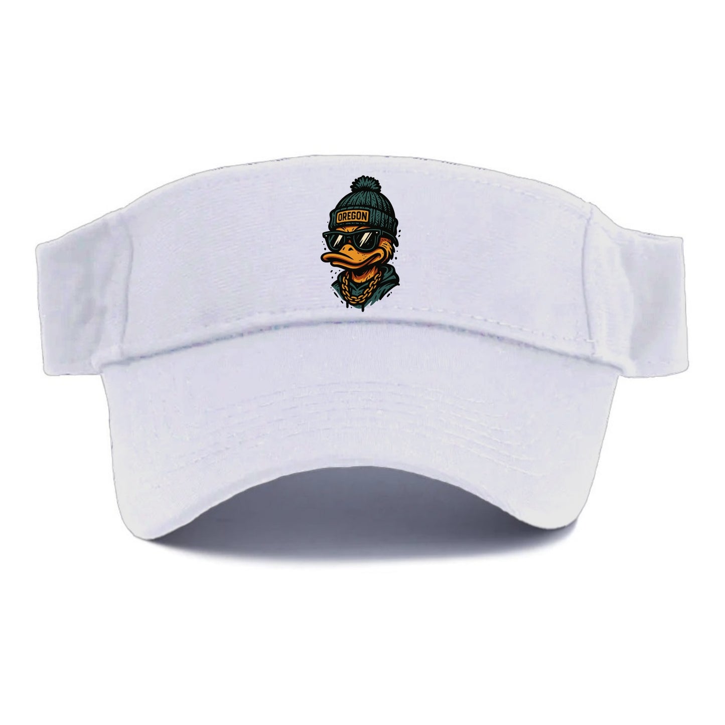 Eugene Duck wearing Oregon beanie with p - Visor - White