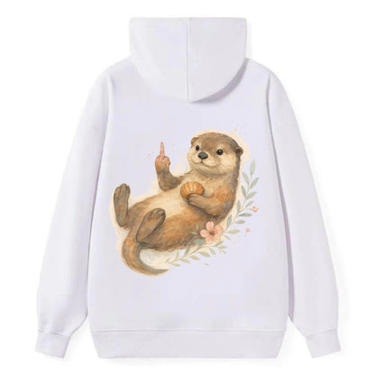 adorable otter floating on back, middle finger up while holding a - Classic Pullover Hoodie - White