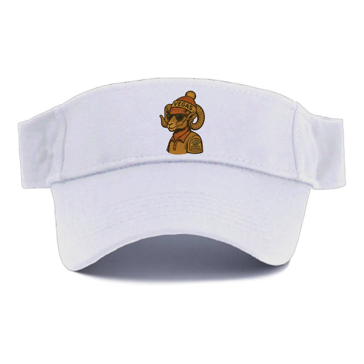 Las Vegas Desert Bighorn wearing Vegas beanie with pom pom and wayfarer sunglasses - Visor - White