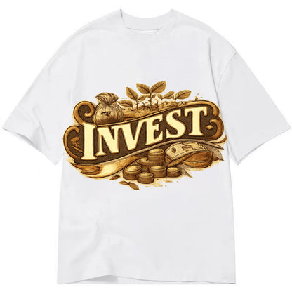 Bold typography design - "INVEST" - growing money, smart decisions - Classic T-shirt - White