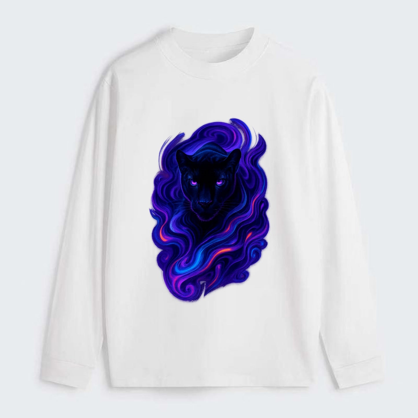Sleek black panther emerging from swirls of deep purple and electric - Classic Long Sleeve Shirt - White