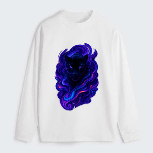 Sleek black panther emerging from swirls of deep purple and electric - Classic Long Sleeve Shirt - White
