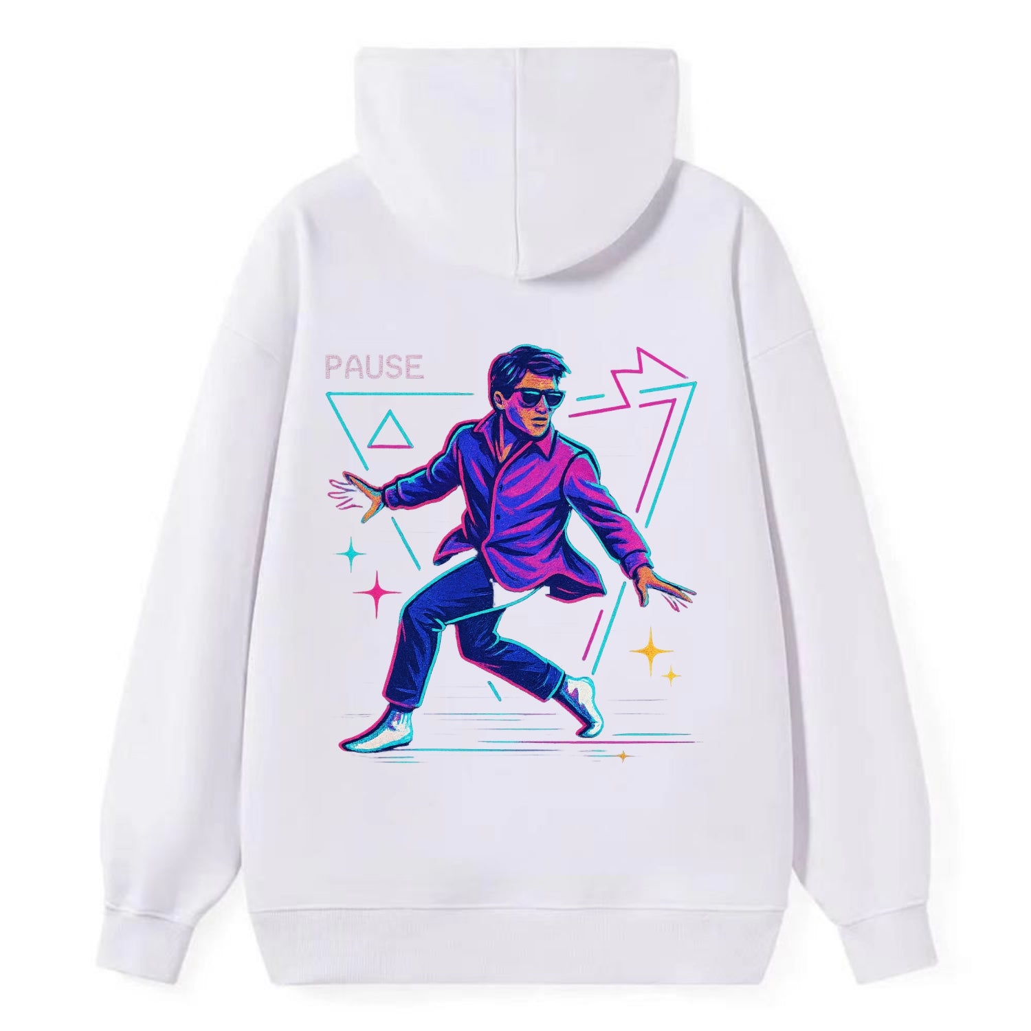 confident figure sliding across polished wooden floor in socks and - Classic Pullover Hoodie - White