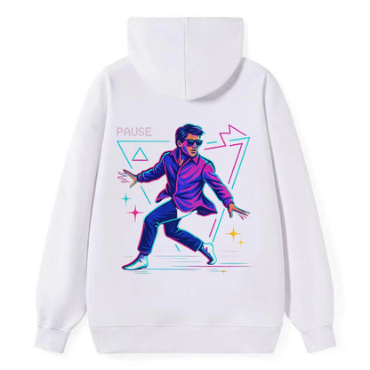 confident figure sliding across polished wooden floor in socks and - Classic Pullover Hoodie - White