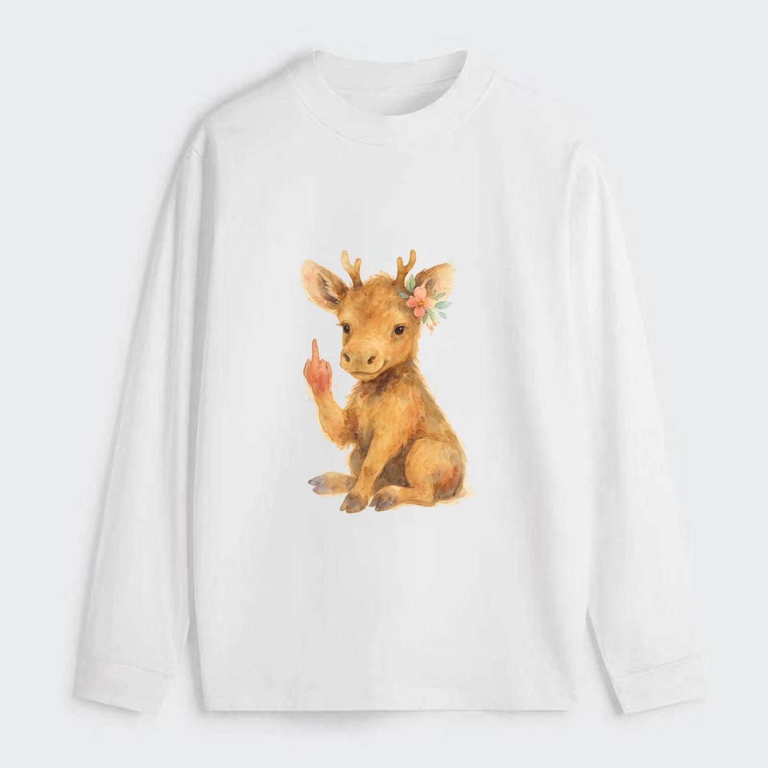 baby moose with adorable tiny antlers, one hoof raised in attitude - Classic Long Sleeve Shirt - White