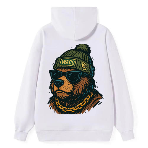 Waco Bear wearing Baylor beanie with BU patch - Classic Pullover Hoodie