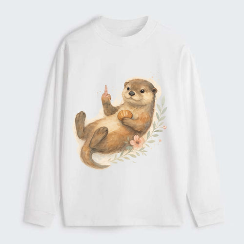 adorable otter floating on back, middle finger up while holding a - Classic Long Sleeve Shirt
