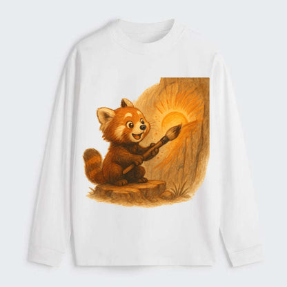 Red panda painting a sunrise mural with an oversized calligraphy brush - Classic Long Sleeve Shirt - White
