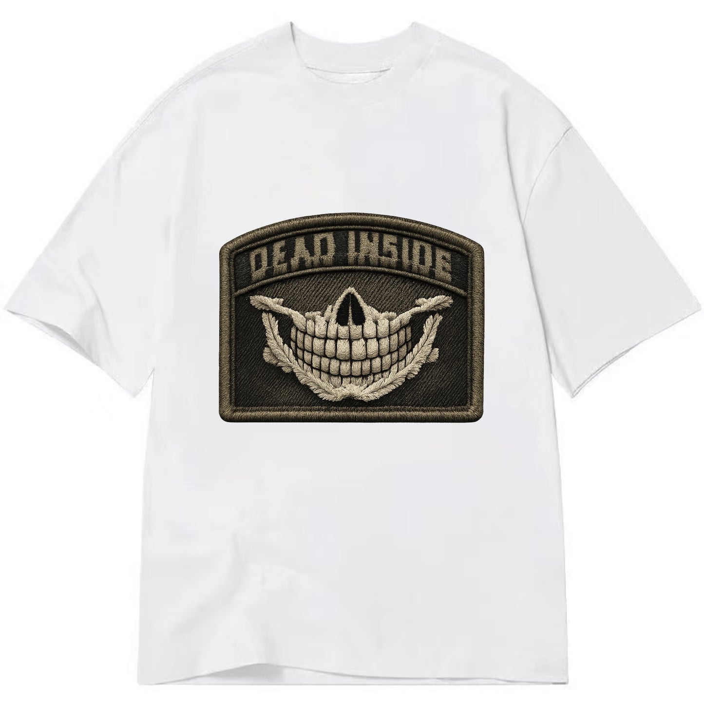 DEAD INSIDE SMILE - skeleton smile in white , dark humor - Classic T-shirt - White