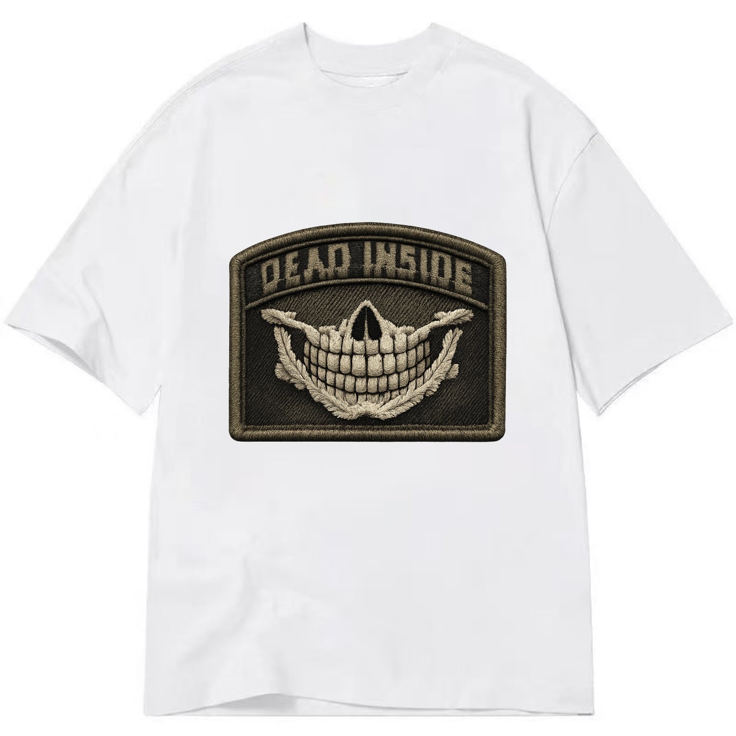 DEAD INSIDE SMILE - skeleton smile in white , dark humor - Classic T-shirt - White