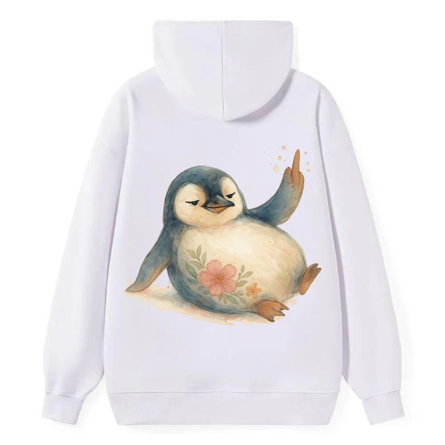 chubby penguin sliding on belly, one flipper up giving attitude - Classic Pullover Hoodie - White