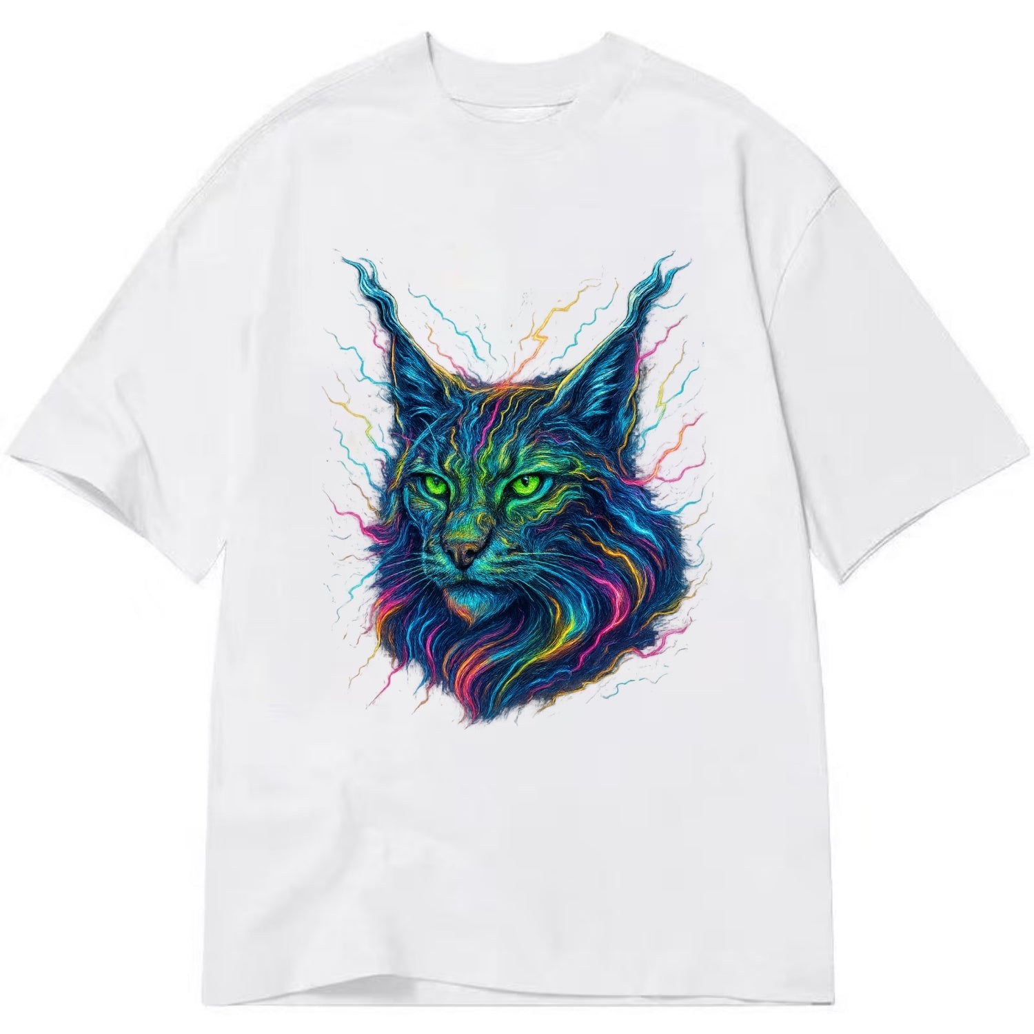 Wild lynx with ear tufts transforming into liquid mercury flows, silver and gold - Classic T-shirt - White