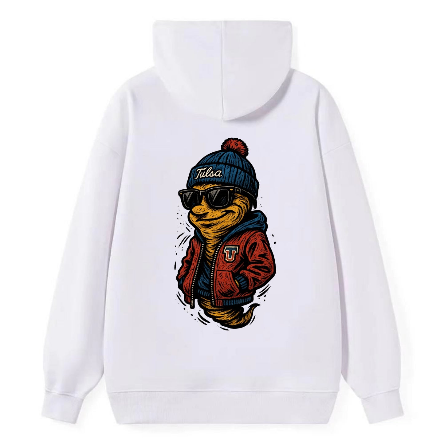 Tulsa Hurricane wearing Tulsa beanie with TU patch - Classic Pullover Hoodie - White