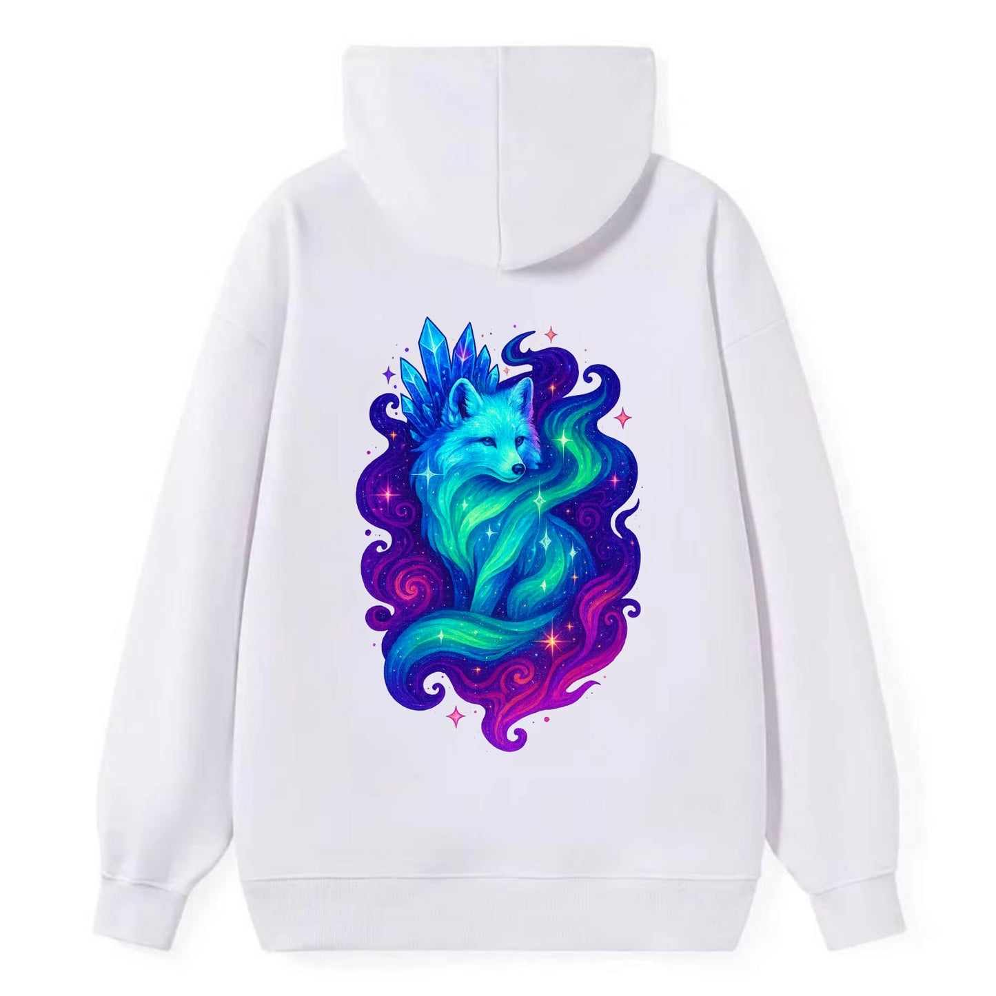 Ethereal arctic fox with fur that transforms into crystal formations, - Classic Pullover Hoodie - White