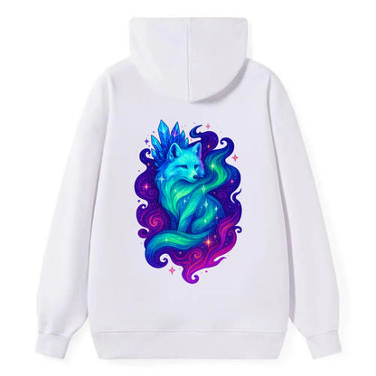 Ethereal arctic fox with fur that transforms into crystal formations, - Classic Pullover Hoodie - White