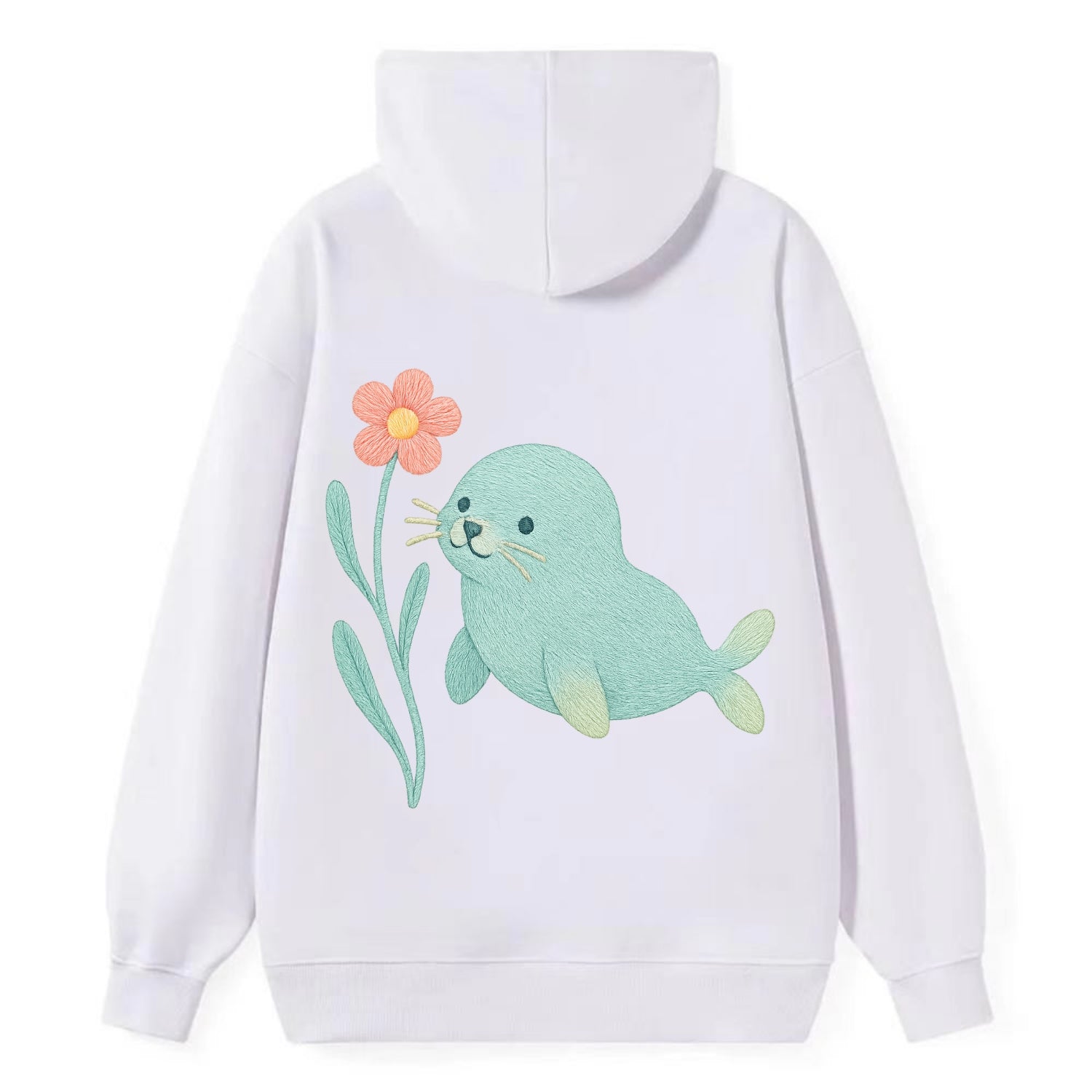 Mint Seal Pup - Classic Pullover Hoodie - White