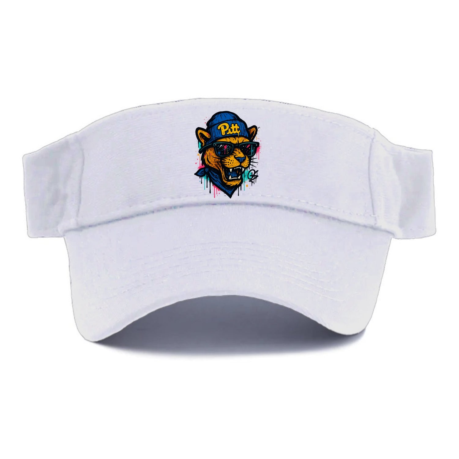 Pittsburgh Panther wearing Pitt beanie with script patch - Visor - White
