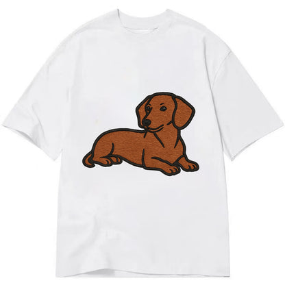 Dachshund - Red smooth relaxed lying dow Classic T-shirt - White