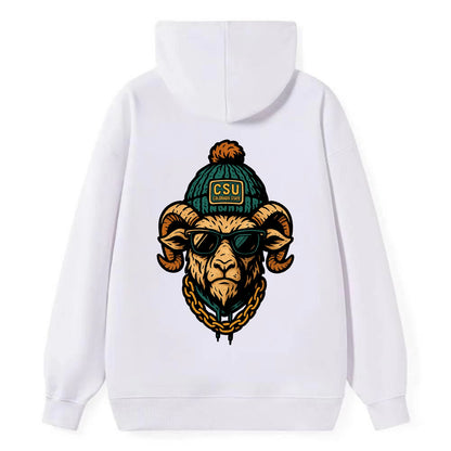 Fort Collins Ram wearing Colorado State beanie with CSU patch - Classic Pullover Hoodie - White