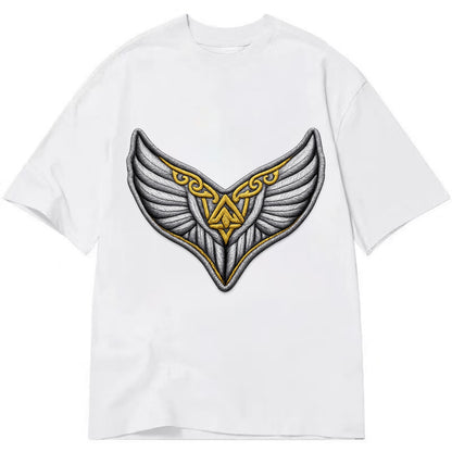 VALKYRIE WINGS - warrior maiden wings in silver and gold , Norse myth - Classic T-shirt - White