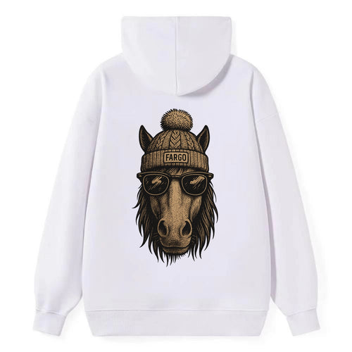 North Dakota Nokota Horse wearing Fargo beanie with pom pom and wayfarer - Classic Pullover Hoodie