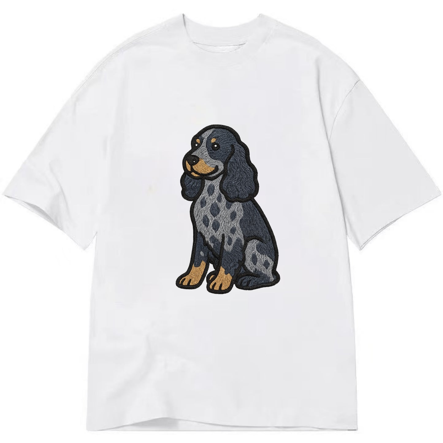 English Cocker Spaniel - Blue roan embroidered sitting pose - Classic T-shirt - White