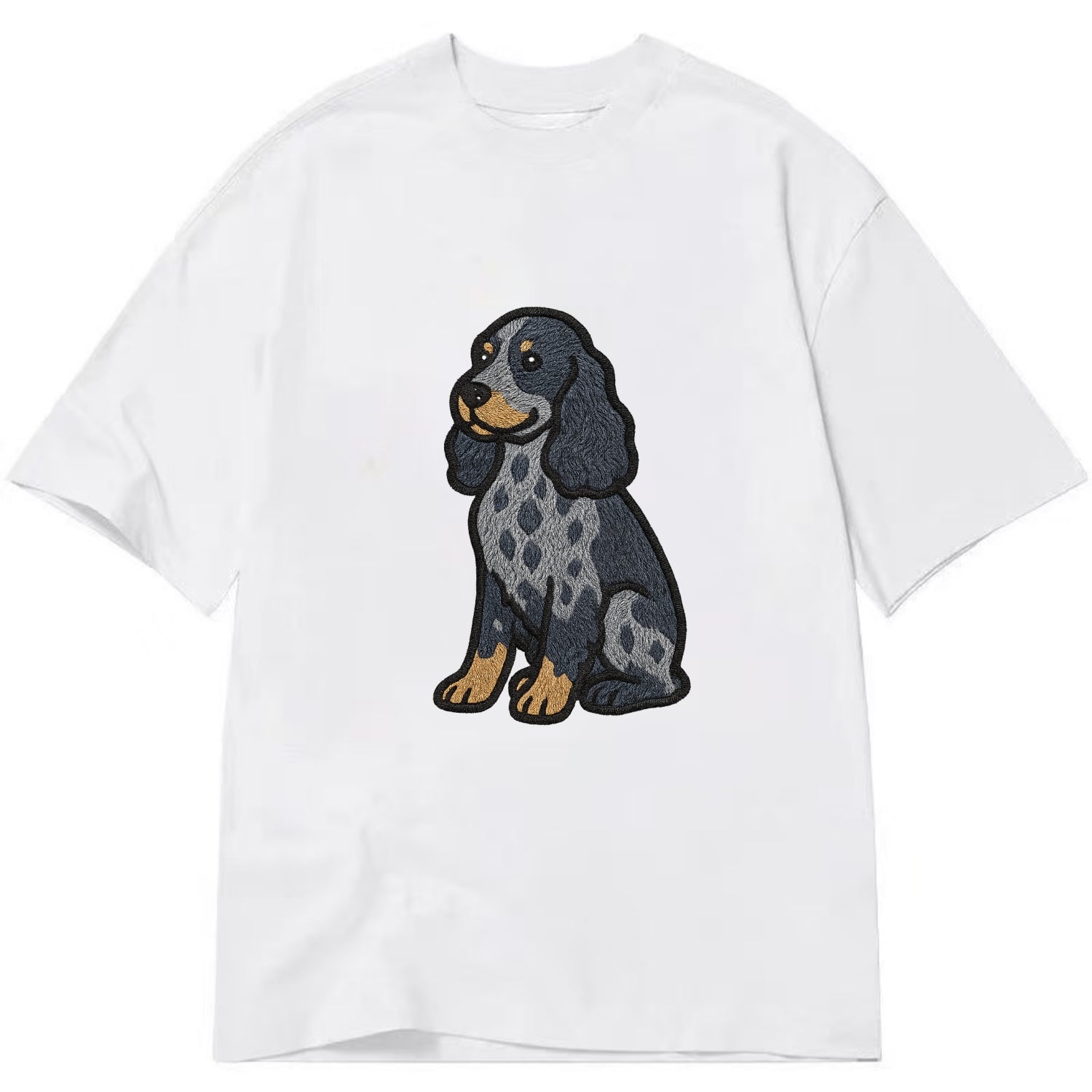 English Cocker Spaniel - Blue roan embroidered sitting pose - Classic T-shirt - White