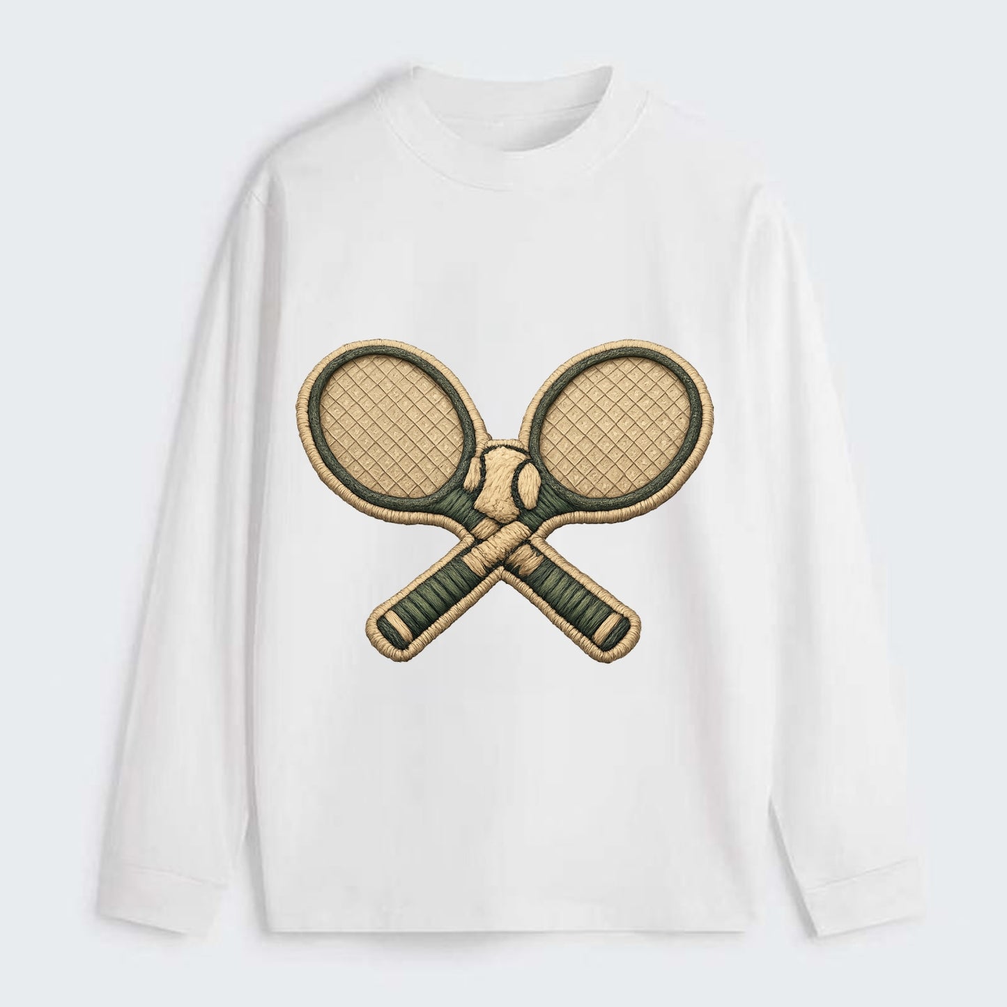 Embroidered patch design - TENNIS RACKET CROSSED - tennis rackets with - Classic Long Sleeve Shirt - White