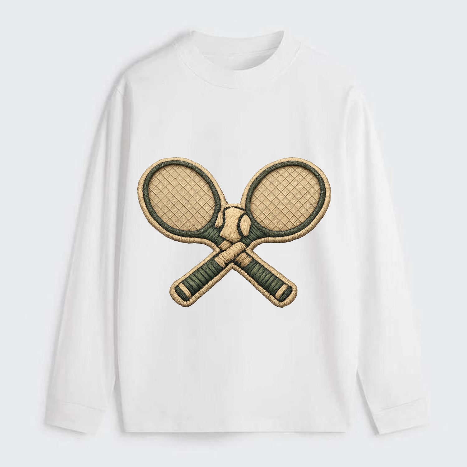 Embroidered patch design - TENNIS RACKET CROSSED - tennis rackets with - Classic Long Sleeve Shirt - White