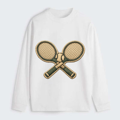 Embroidered patch design - TENNIS RACKET CROSSED - tennis rackets with - Classic Long Sleeve Shirt - White
