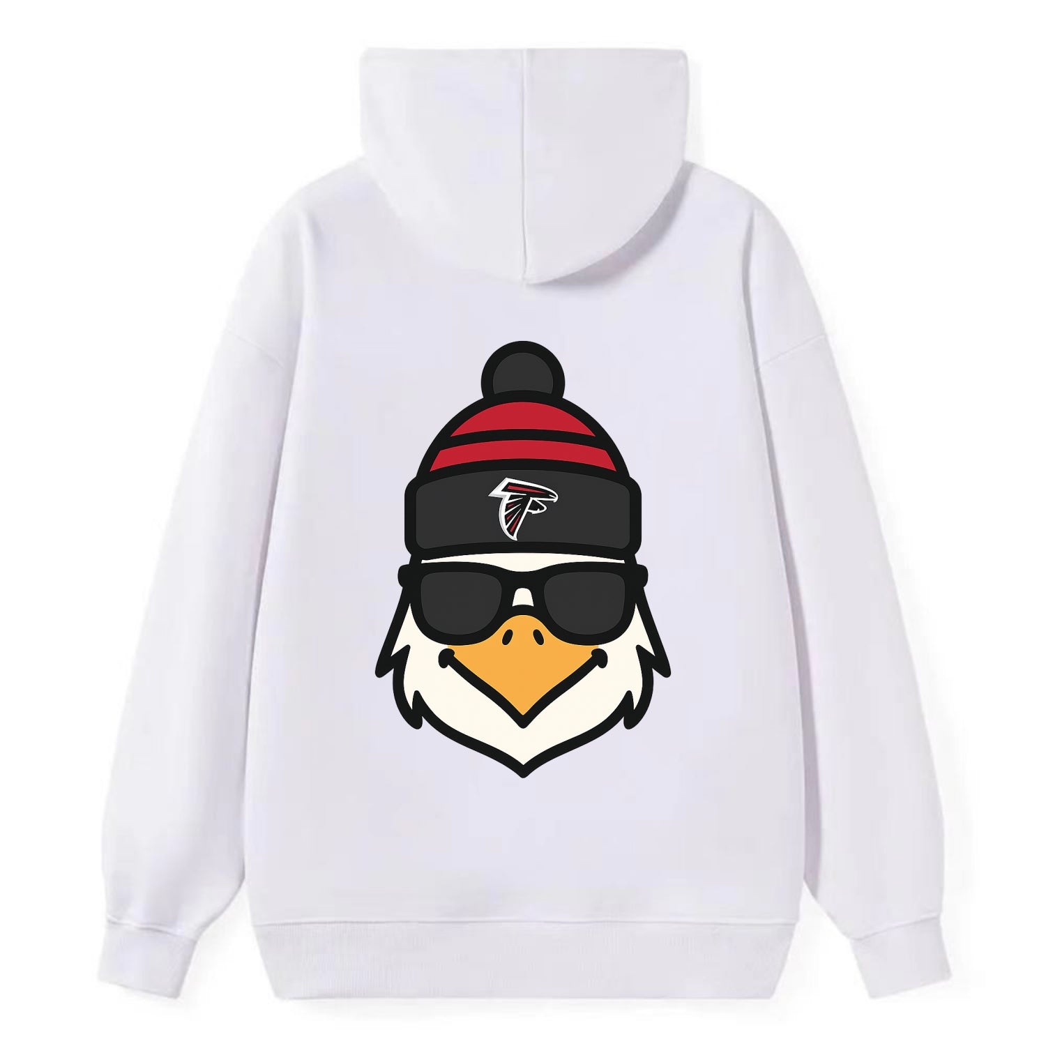 Atlanta Falcon wearing Falcons red and black beanie with pom pom and - Classic Pullover Hoodie - White