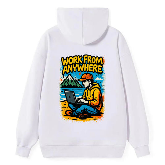 Digital nomad with laptop on beach/mountain - work from anywhere - Classic Pullover Hoodie - White