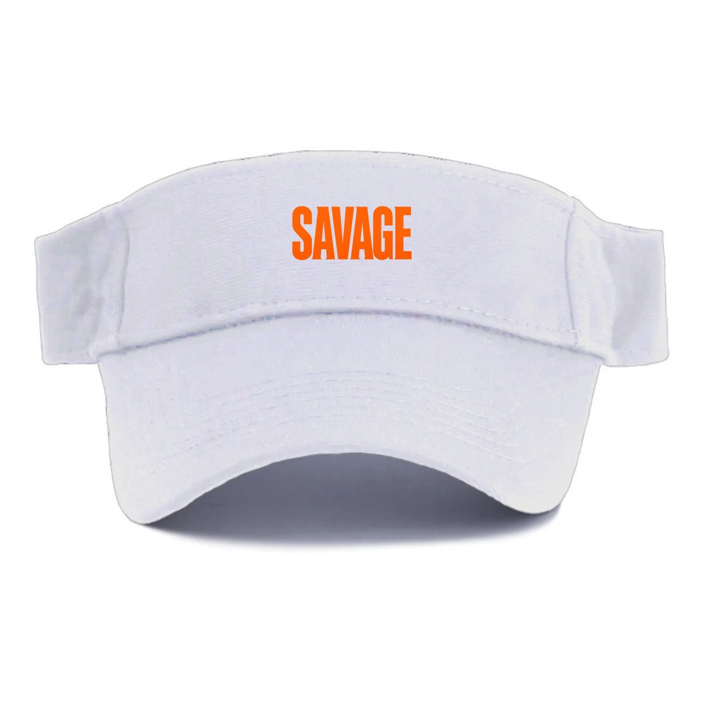 Bold typography design - "SAVAGE" - fierce attitude, taking no prisoners - Visor - White