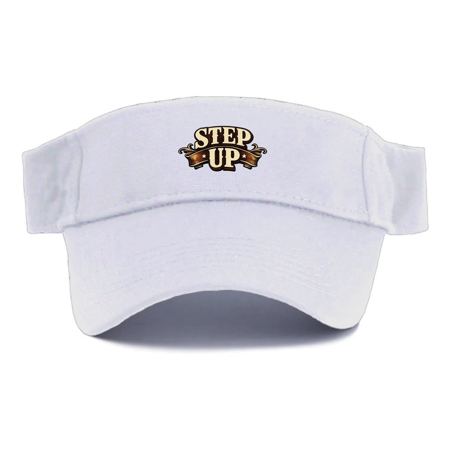 Bold typography design - "STEP UP" - rise to occasion, take charge - Visor - White