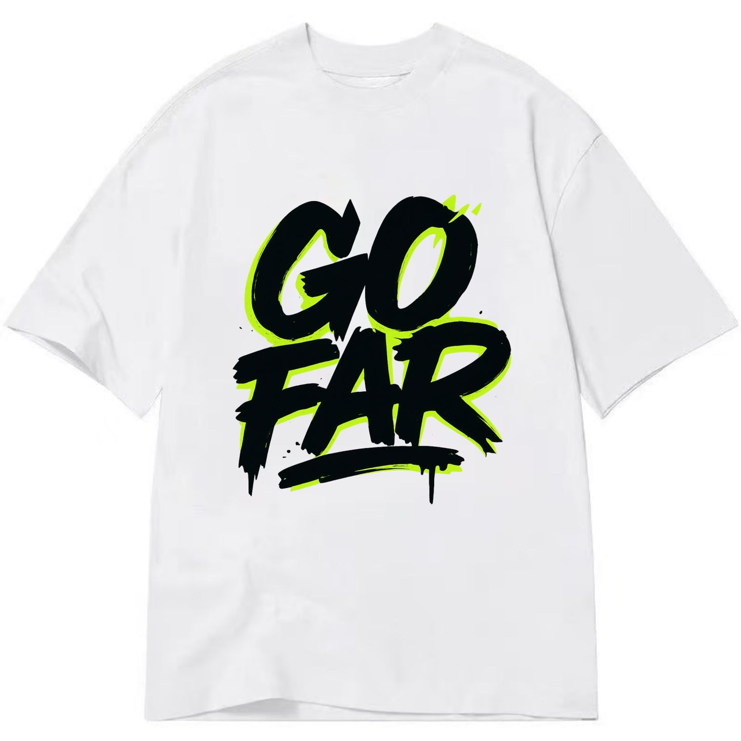 Bold typography design - "GO FAR" - distance goals, pushing limits - Classic T-shirt - White