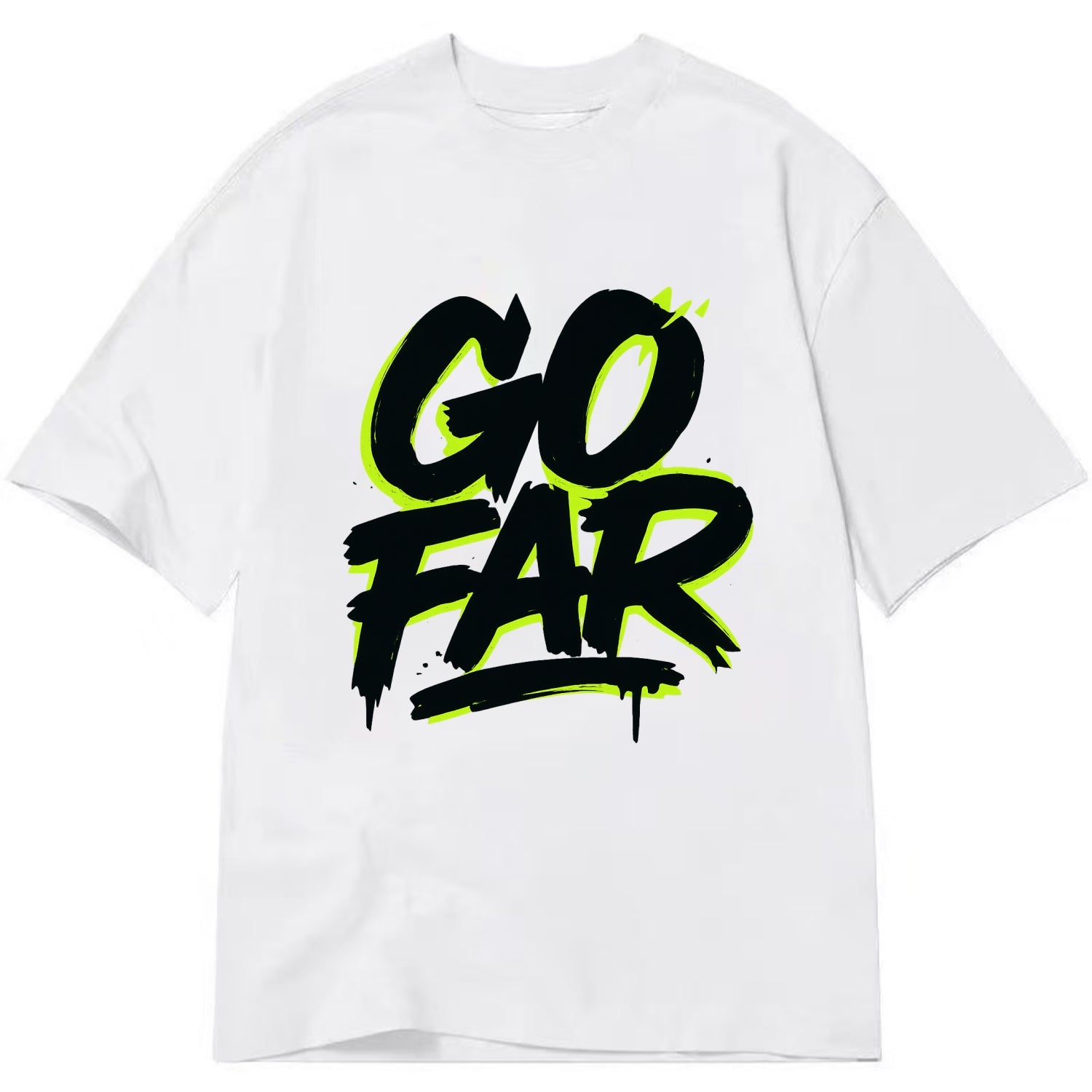 Bold typography design - "GO FAR" - distance goals, pushing limits - Classic T-shirt - White