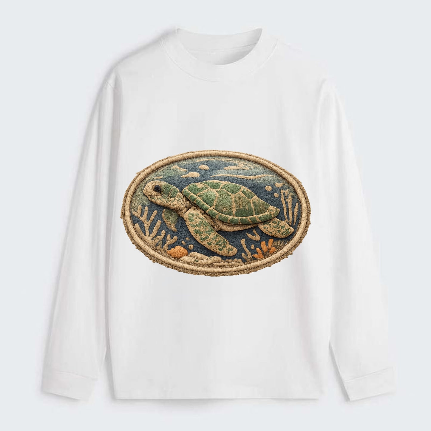 SEA TURTLE - swimming turtle in green and blue , ocean life - Classic Long Sleeve Shirt - White