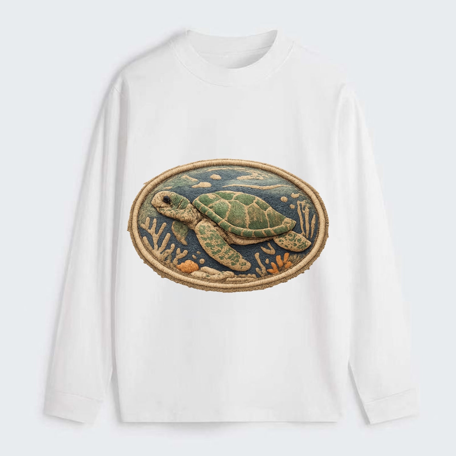 SEA TURTLE - swimming turtle in green and blue , ocean life - Classic Long Sleeve Shirt - White