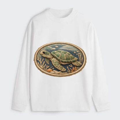 SEA TURTLE - swimming turtle in green and blue , ocean life - Classic Long Sleeve Shirt - White
