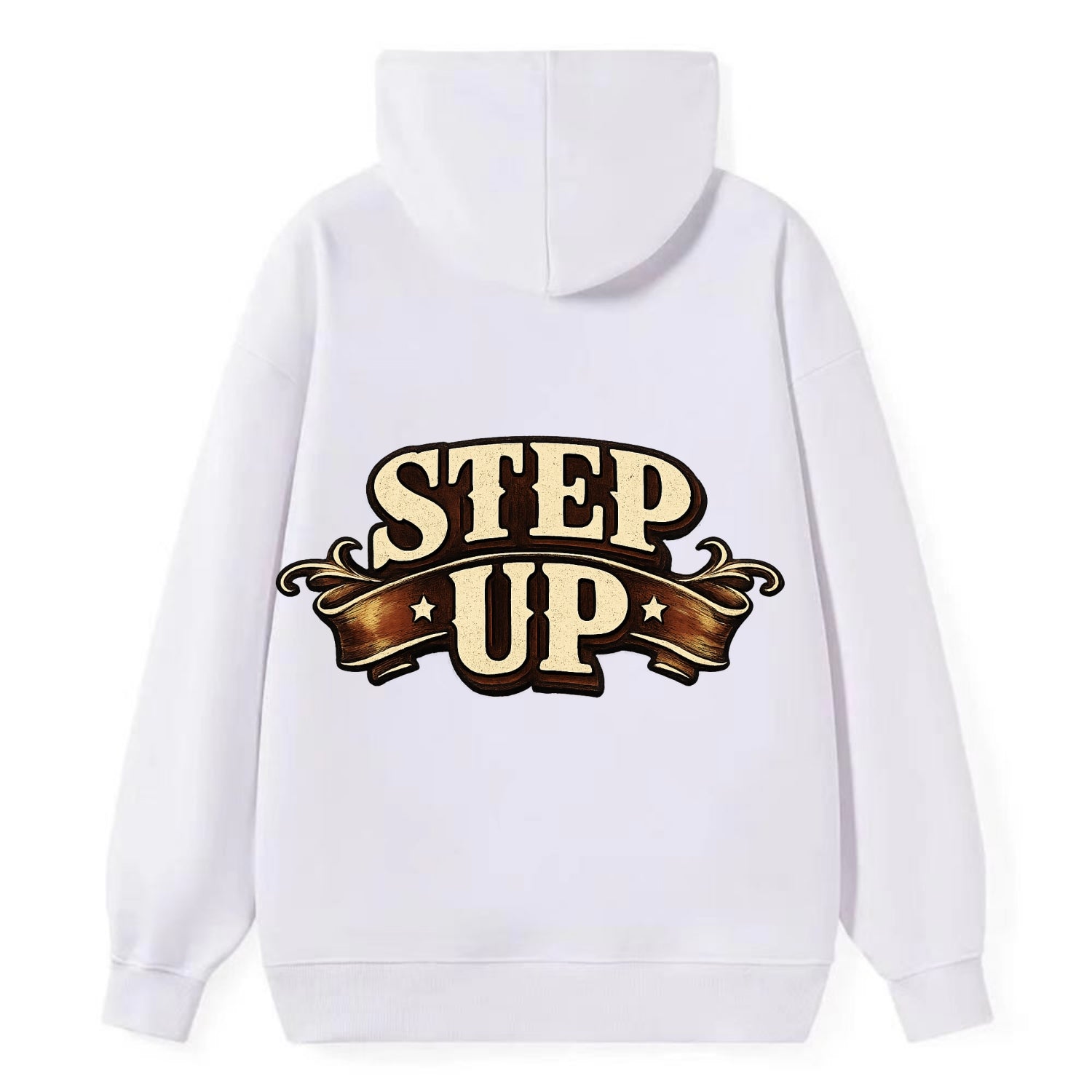 Bold typography design - "STEP UP" - rise to occasion, take charge - Classic Pullover Hoodie - White