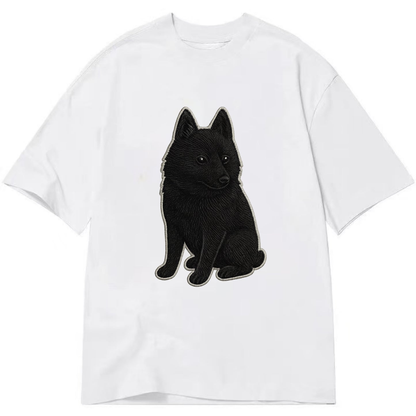 Schipperke - Solid black small embroidered sitting pose - Classic T-shirt - White